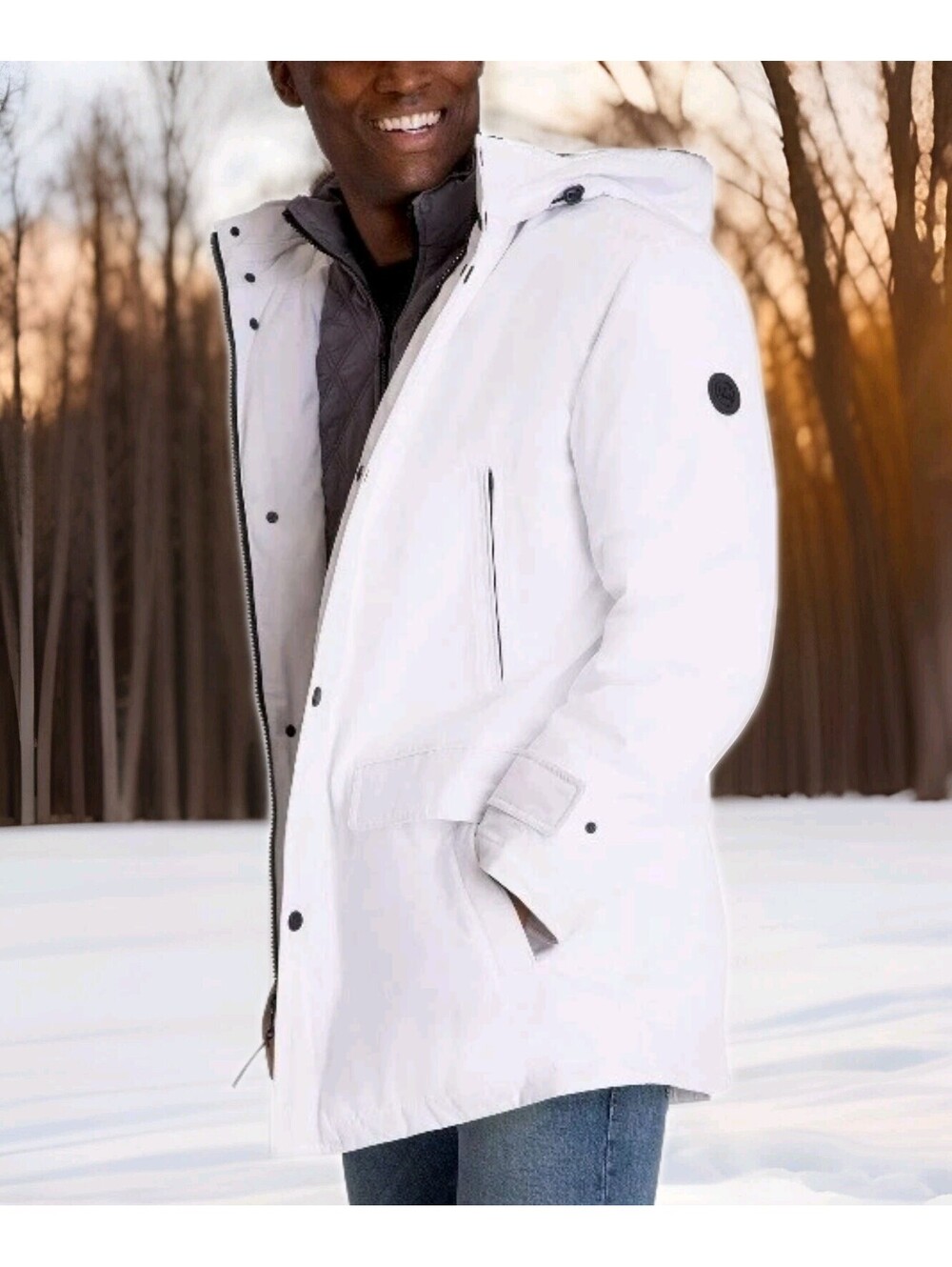 Michael Kors Snorkel Parka Heavy Winter Coat Jacket Hood Bib White Mens Large